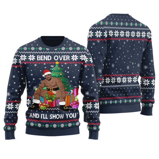 Barry Wood Bend Over And l Will Show You Ugly Christmas Sweater Navy - Funny Ugly Christmas Sweater