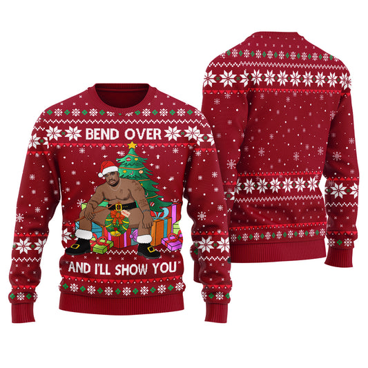 Barry Wood Bend Over And l Will Show You Ugly Christmas Sweater Cardinal Red - Funny Ugly Christmas Sweater
