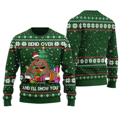 Barry Wood Bend Over And l Will Show You Ugly Christmas Sweater Forest Green - Funny Ugly Christmas Sweater
