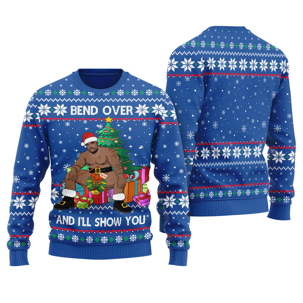 Barry Wood Bend Over And l Will Show You Ugly Christmas Sweater Royal - Funny Ugly Christmas Sweater