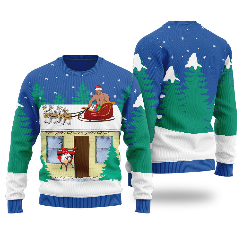 Barry Wood Santa Sleigh Ugly Christmas Sweater For Men