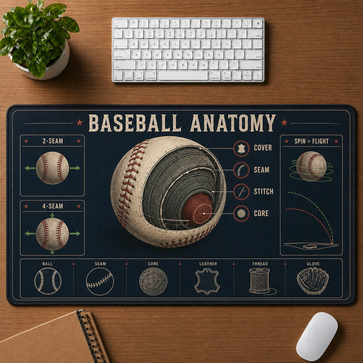 Baseball Anatomy Baseball Blueprint Desk Mat | 5To9Vibe
