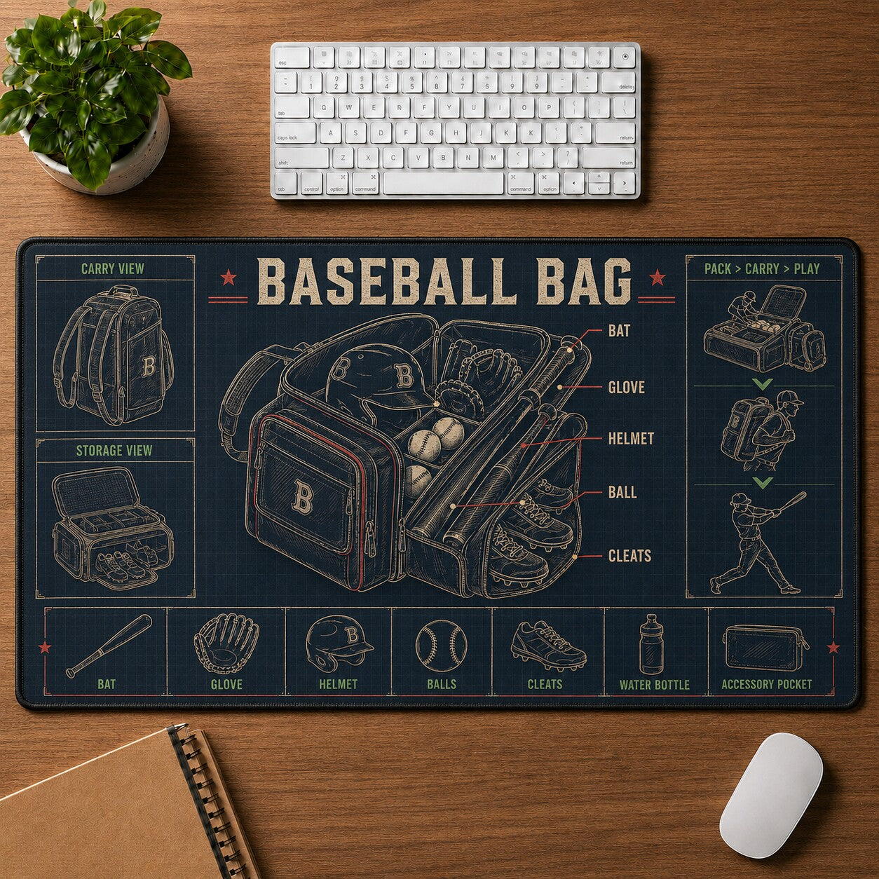Baseball Bag Baseball Blueprint Desk Mat | 5To9Vibe