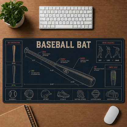 Baseball Bat Baseball Blueprint Desk Mat | 5To9Vibe