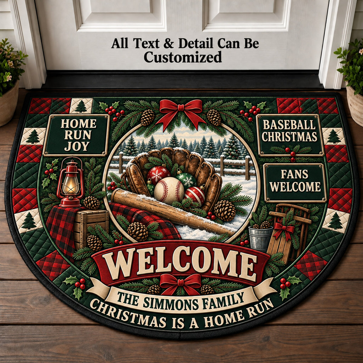 Baseball Christmas Personalized Half Round Mat | 5To9Vibe
