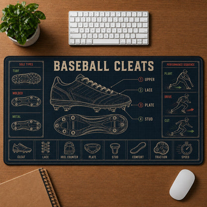 Baseball Cleats Baseball Blueprint Desk Mat | 5To9Vibe