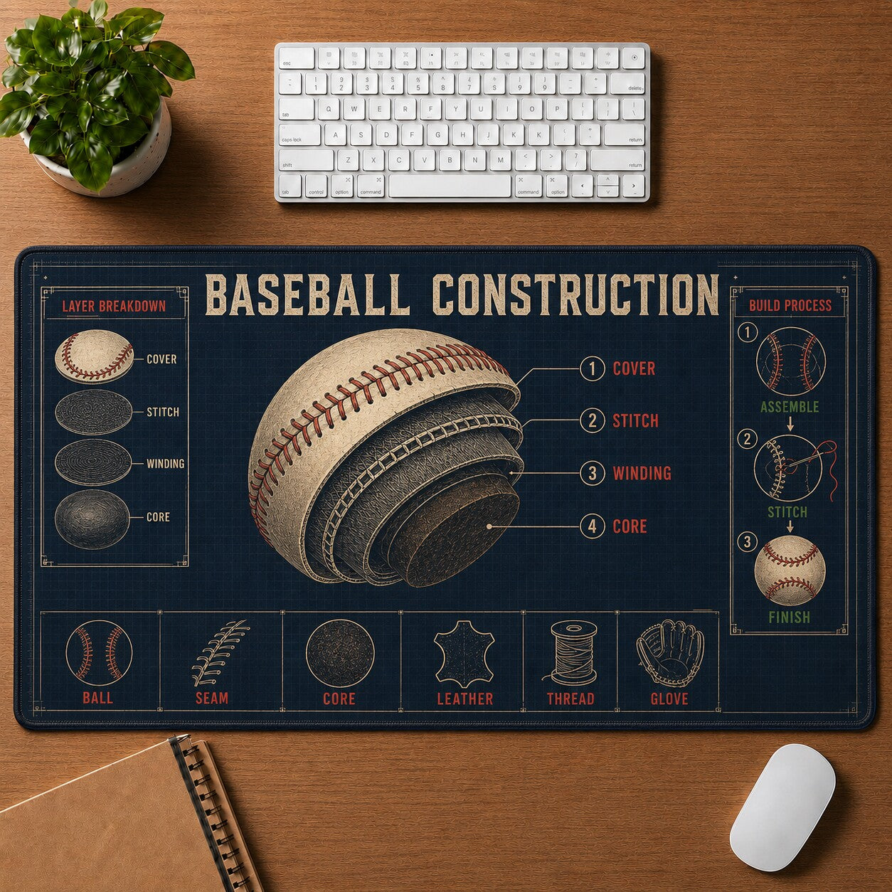 Baseball Construction Baseball Blueprint Desk Mat | 5To9Vibe