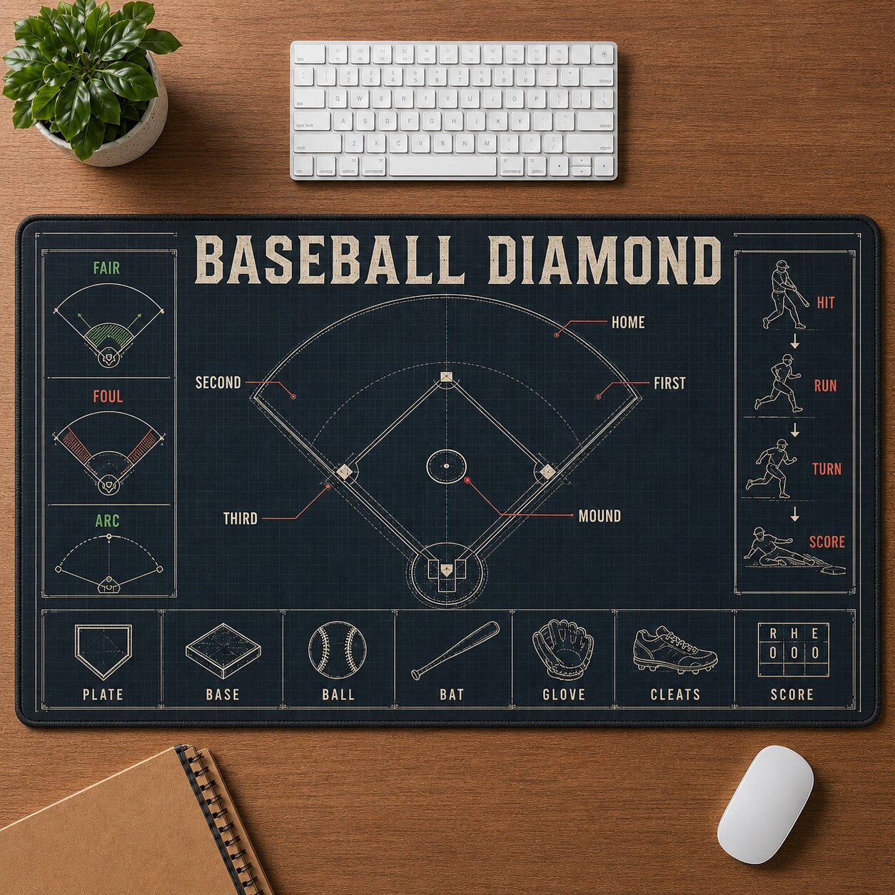 Baseball Diamond Baseball Blueprint Desk Mat | 5To9Vibe