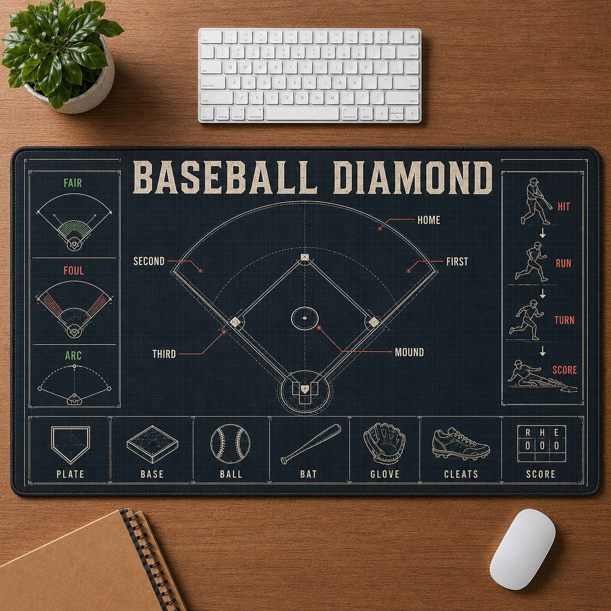 Baseball Diamond Blueprint Desk Mat | 5To9Vibe