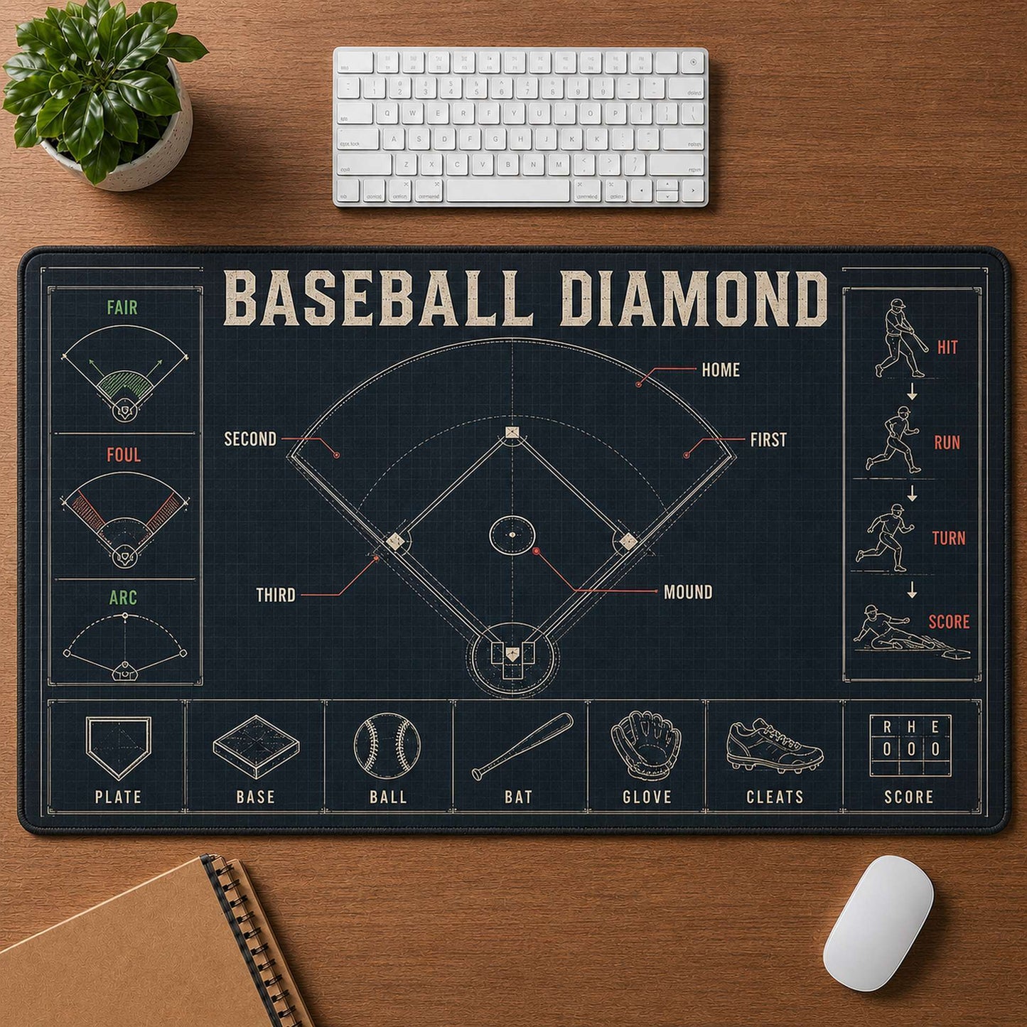 Baseball Diamond Blueprint Desk Mat | 5To9Vibe
