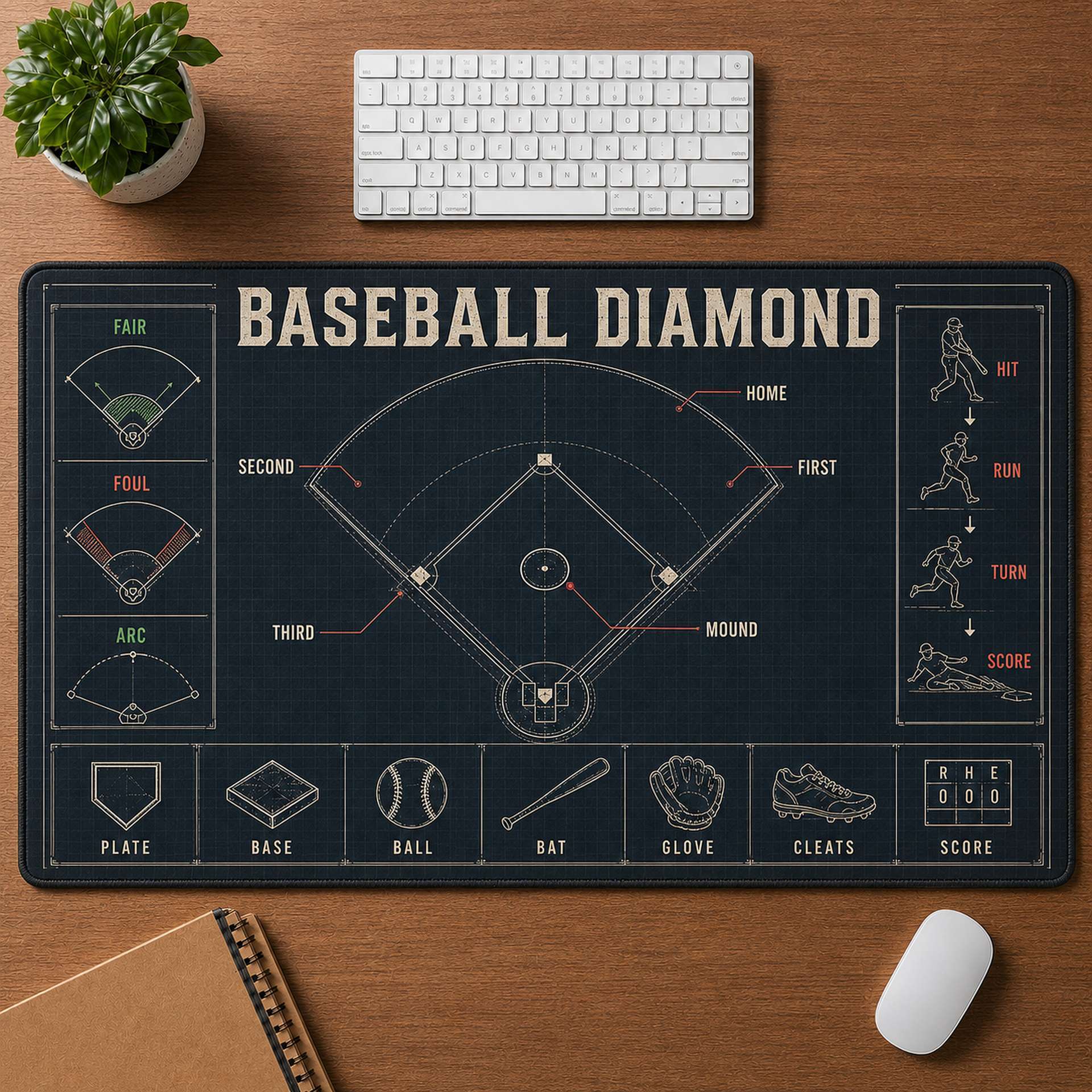Baseball Diamond Blueprint Desk Mat | 5To9Vibe