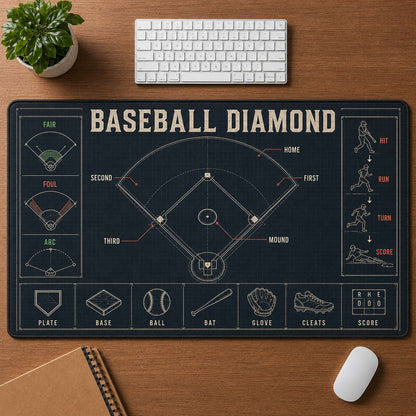 Baseball Diamond Blueprint Desk Mat | 5To9Vibe