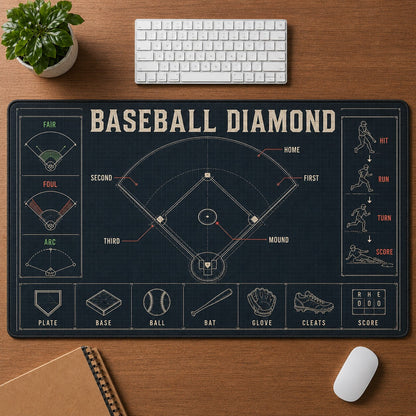 Baseball Diamond Baseball Blueprint Desk Mat | 5To9Vibe