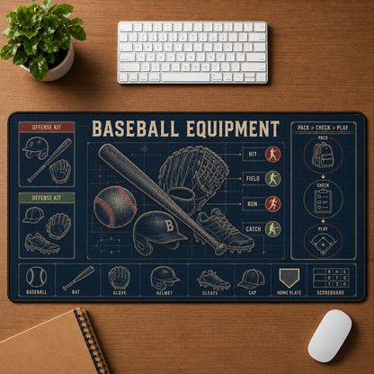 Baseball Equipment Baseball Blueprint Desk Mat | 5To9Vibe