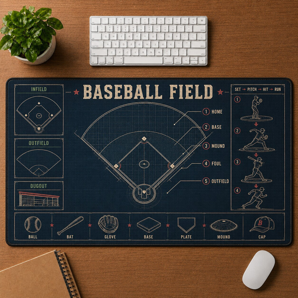 Baseball Field Baseball Blueprint Desk Mat | 5To9Vibe