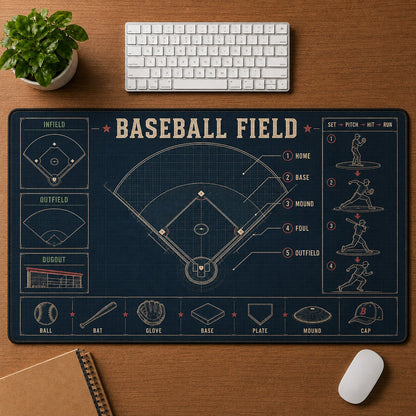Baseball Field Baseball Blueprint Desk Mat | 5To9Vibe