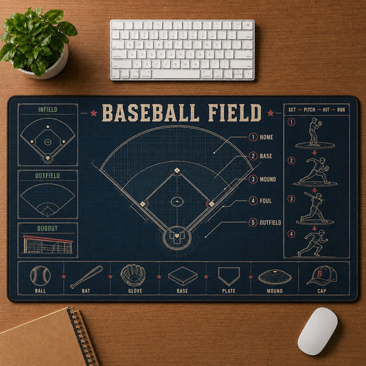 Baseball Field Baseball Blueprint Desk Mat | 5To9Vibe