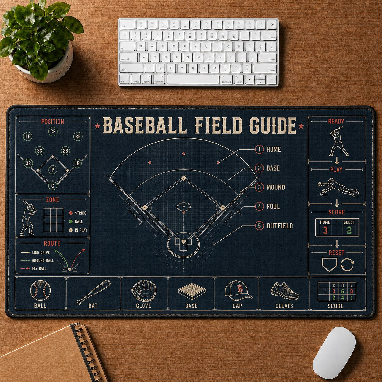 Baseball Field Guide Baseball Blueprint Desk Mat | 5To9Vibe