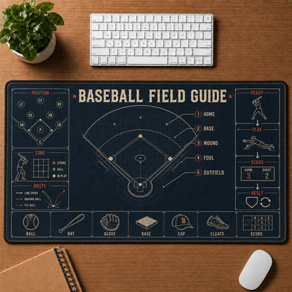 Baseball Field Guide Baseball Blueprint Desk Mat | 5To9Vibe