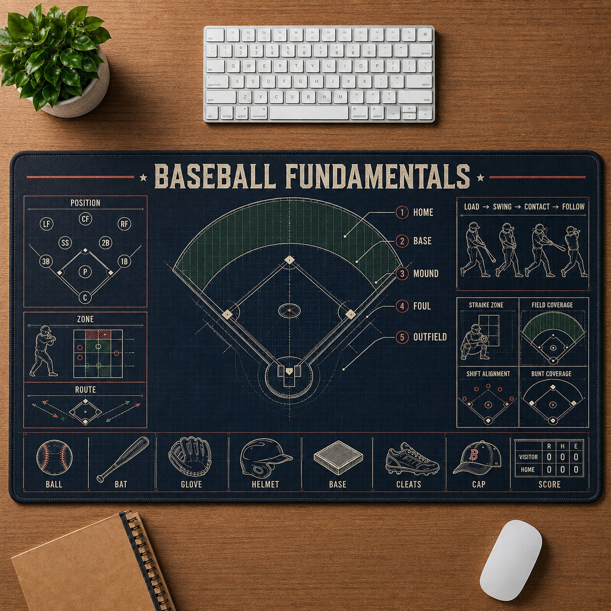 Baseball Fundamentals Baseball Blueprint Desk Mat | 5To9Vibe
