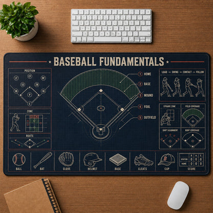 Baseball Fundamentals Baseball Blueprint Desk Mat | 5To9Vibe