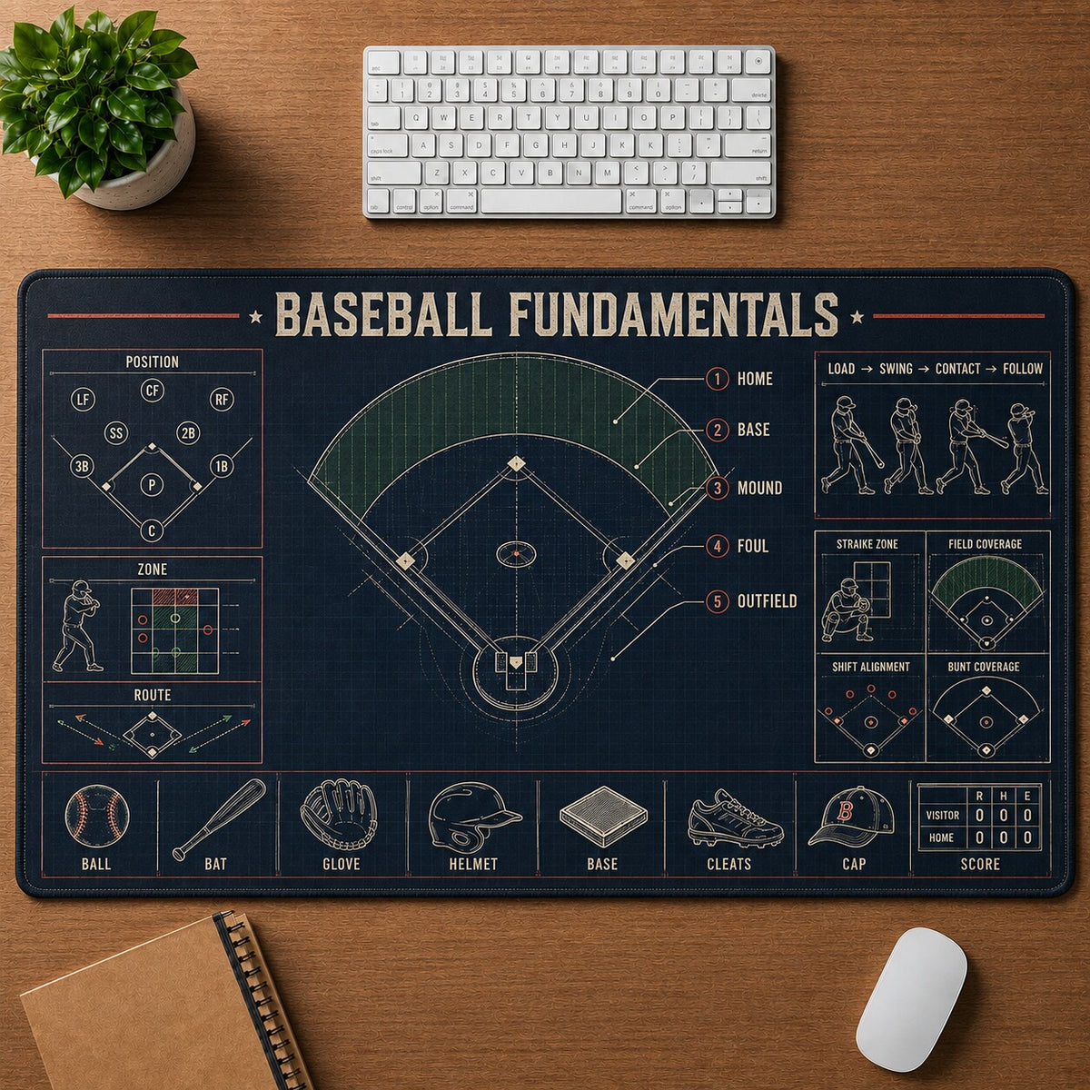 Baseball Fundamentals Baseball Blueprint Desk Mat | 5To9Vibe