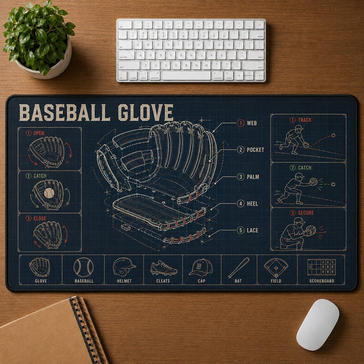 Baseball Glove Baseball Blueprint Desk Mat | 5To9Vibe