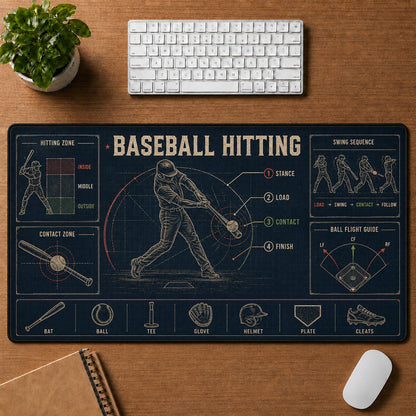 Baseball Hitting Baseball Blueprint Desk Mat | 5To9Vibe