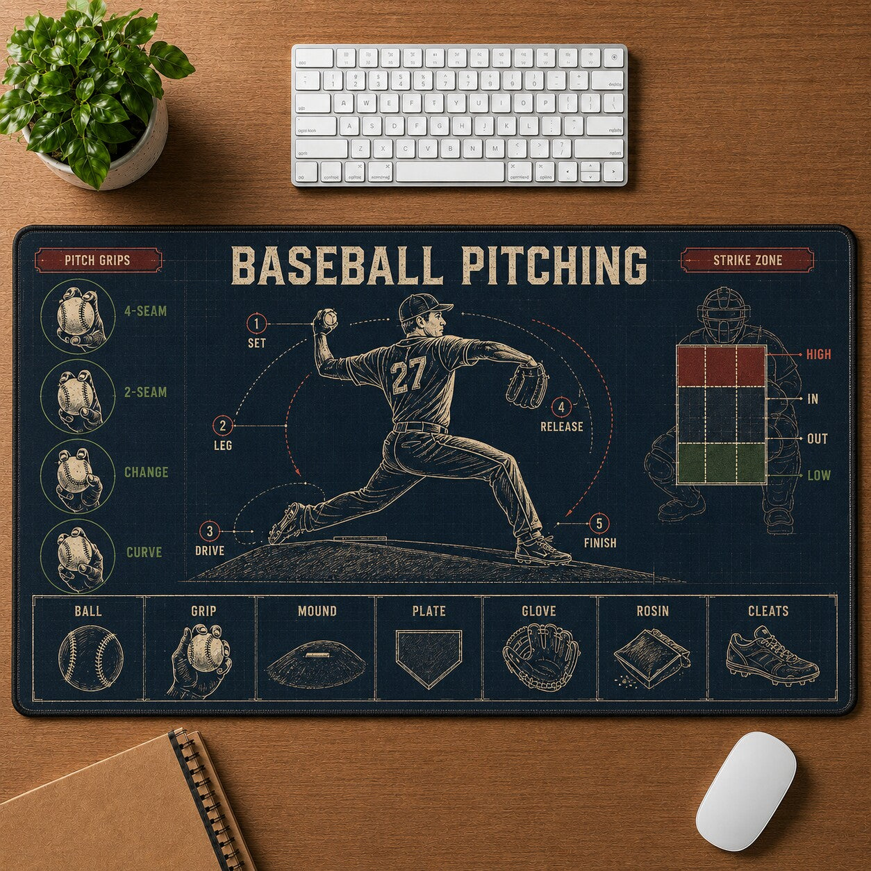 Baseball Pitching Baseball Blueprint Desk Mat | 5To9Vibe
