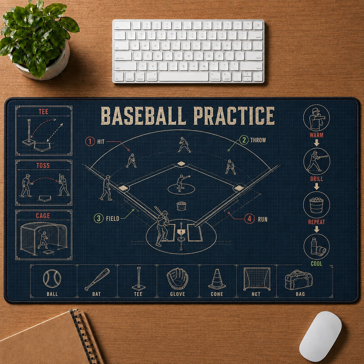 Baseball Practice Baseball Blueprint Desk Mat | 5To9Vibe