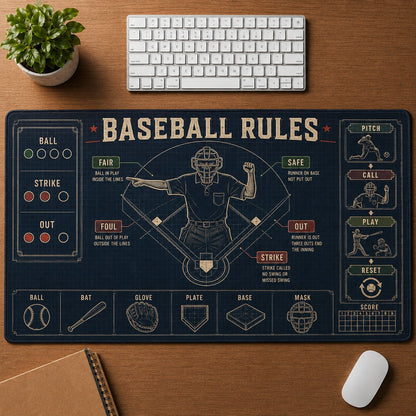 Baseball Rules Baseball Blueprint Desk Mat | 5To9Vibe