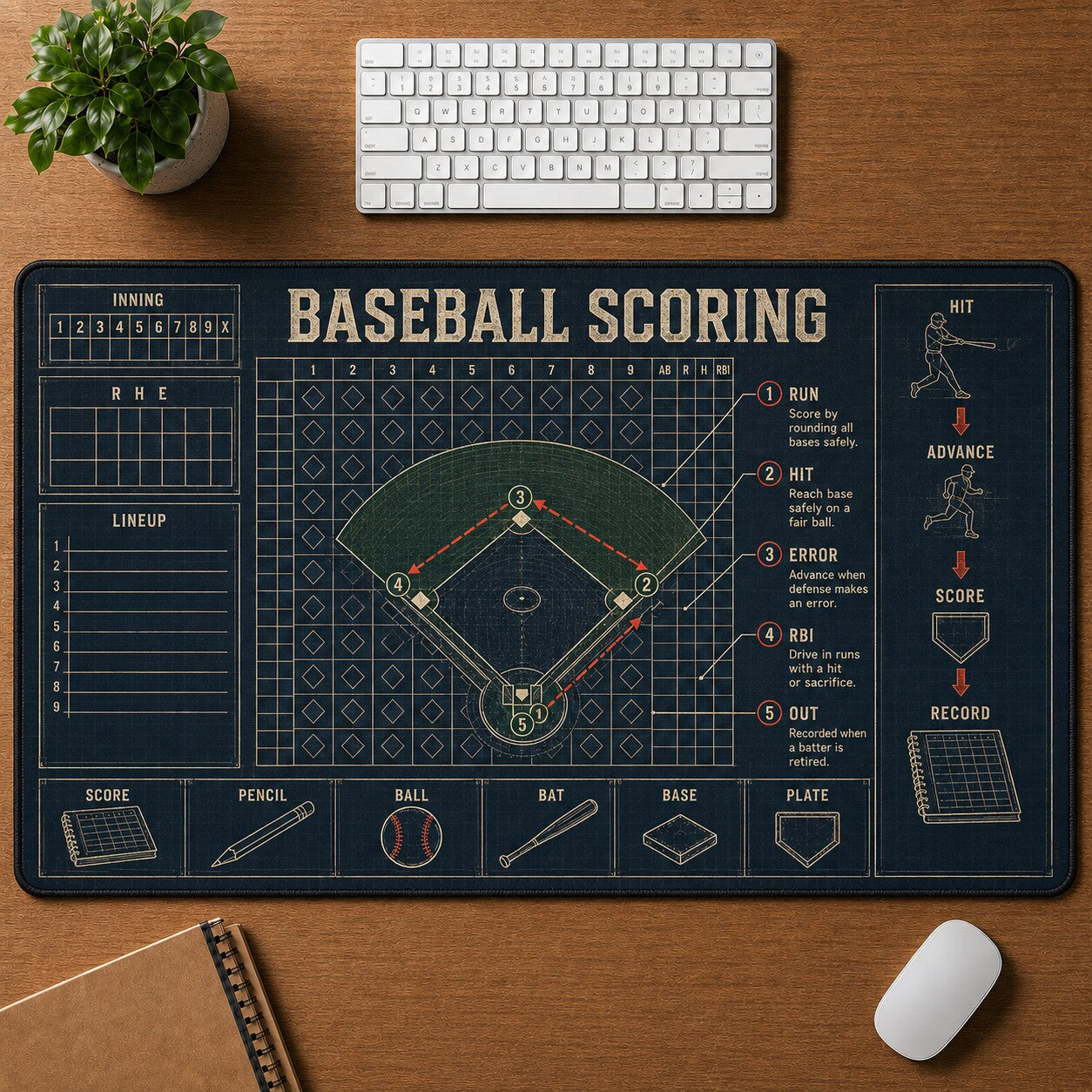 Baseball Scoring Baseball Blueprint Desk Mat | 5To9Vibe
