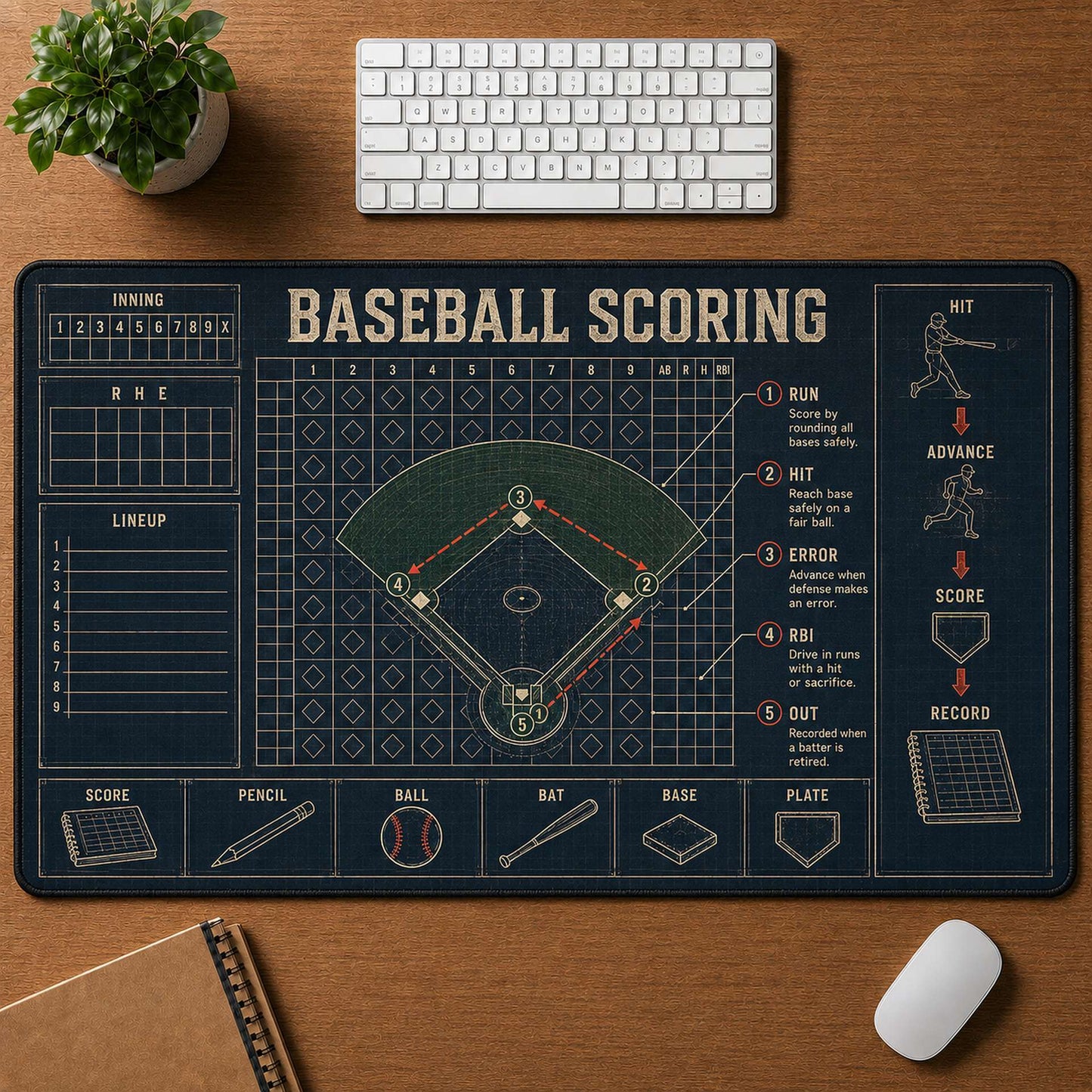 Baseball Scoring Blueprint Desk Mat | 5To9Vibe