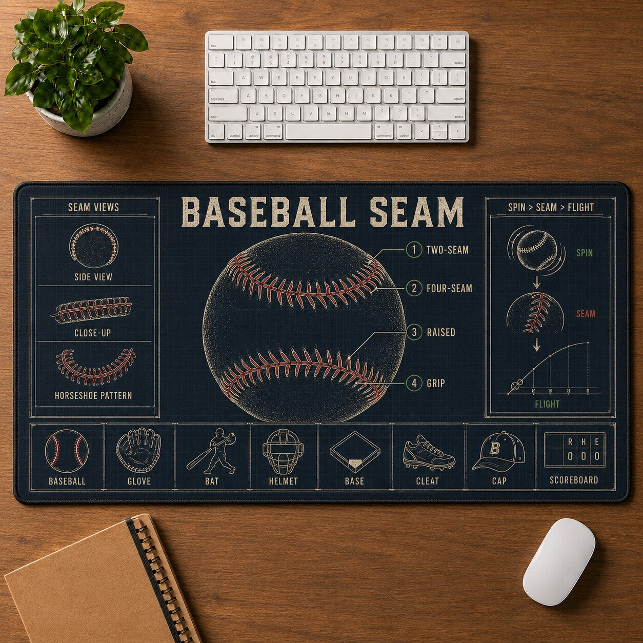 Baseball Seam Baseball Blueprint Desk Mat | 5To9Vibe