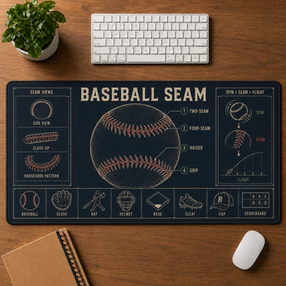 Baseball Seam Baseball Blueprint Desk Mat | 5To9Vibe