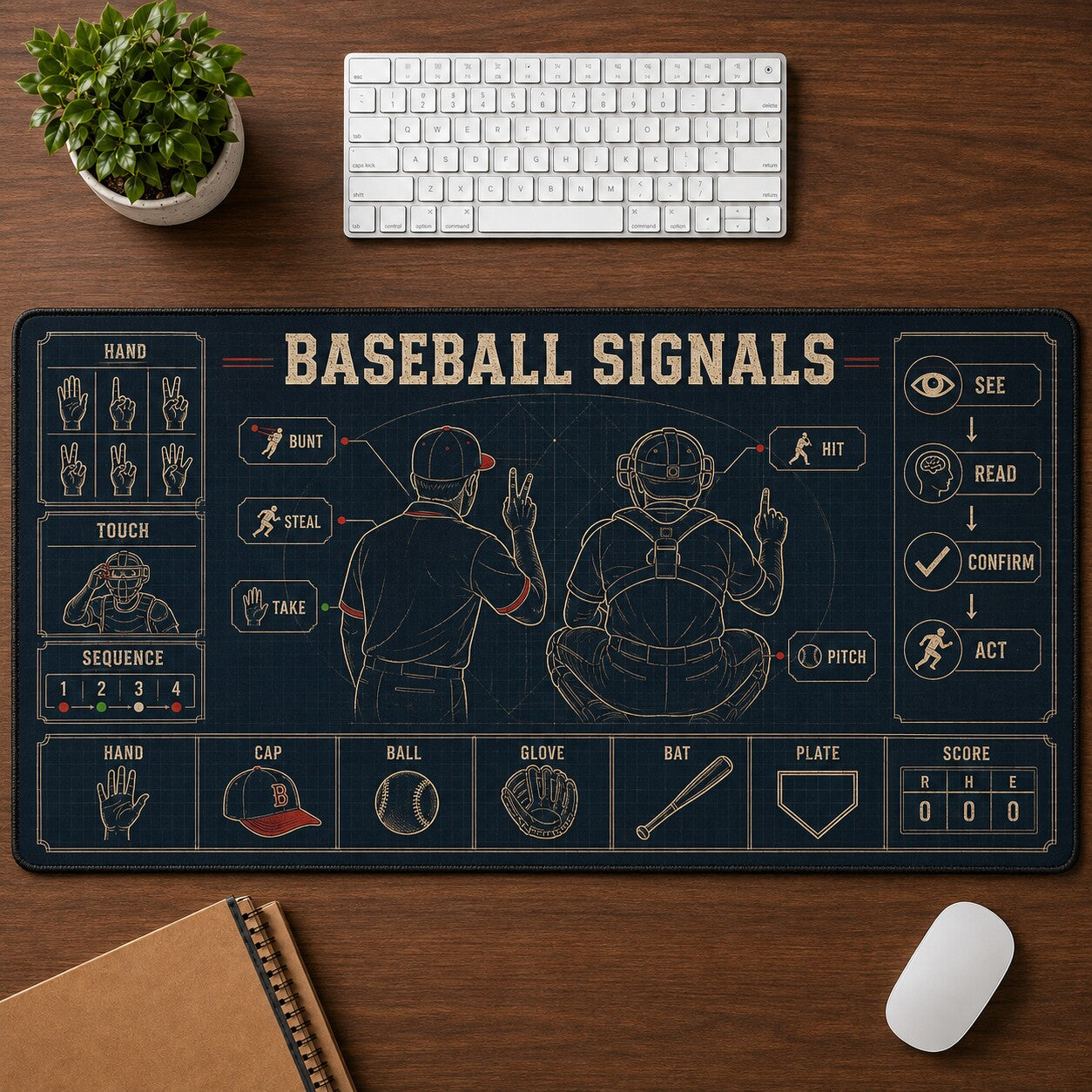 Baseball Signals Baseball Blueprint Desk Mat | 5To9Vibe