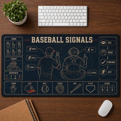 Baseball Signals Baseball Blueprint Desk Mat | 5To9Vibe