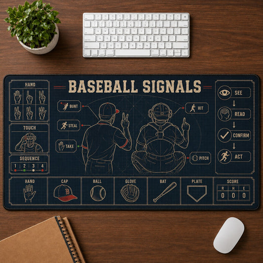 Baseball Signals Baseball Blueprint Desk Mat | 5To9Vibe