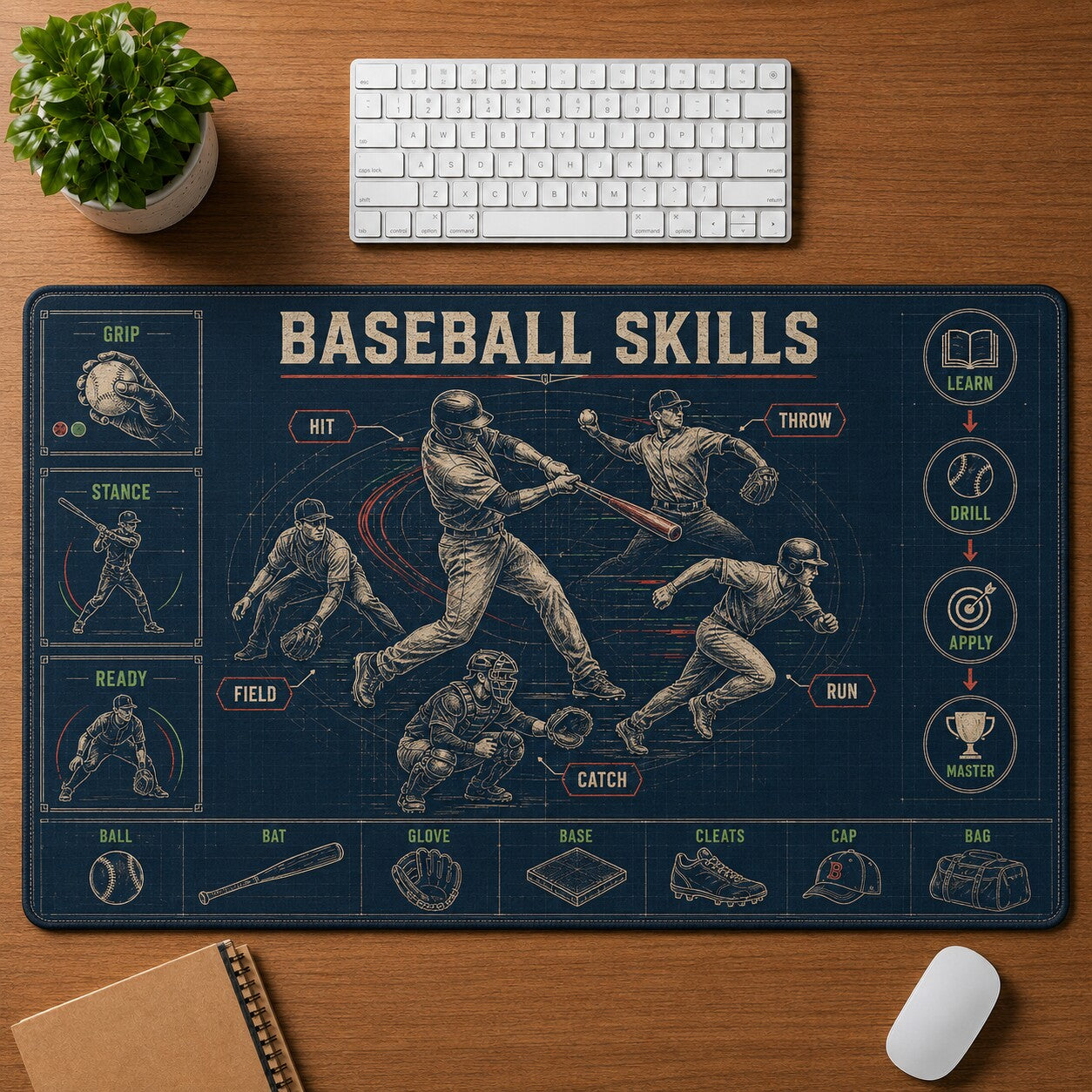 Baseball Skills Baseball Blueprint Desk Mat | 5To9Vibe