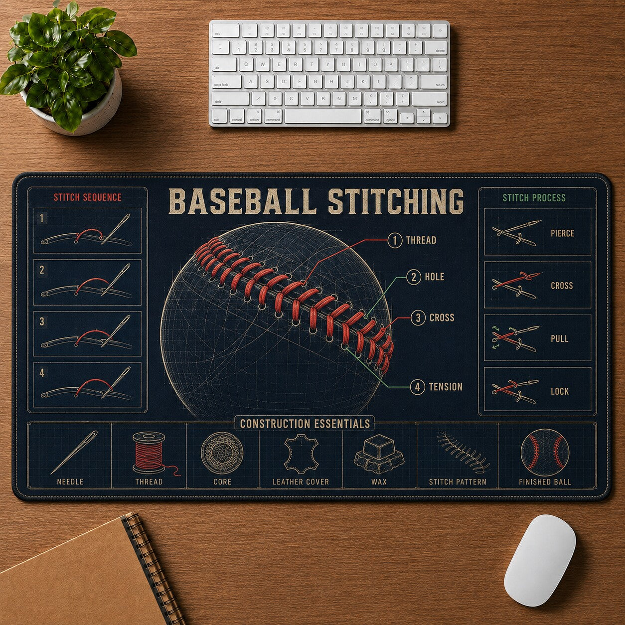 Baseball Stitching Baseball Blueprint Desk Mat | 5To9Vibe