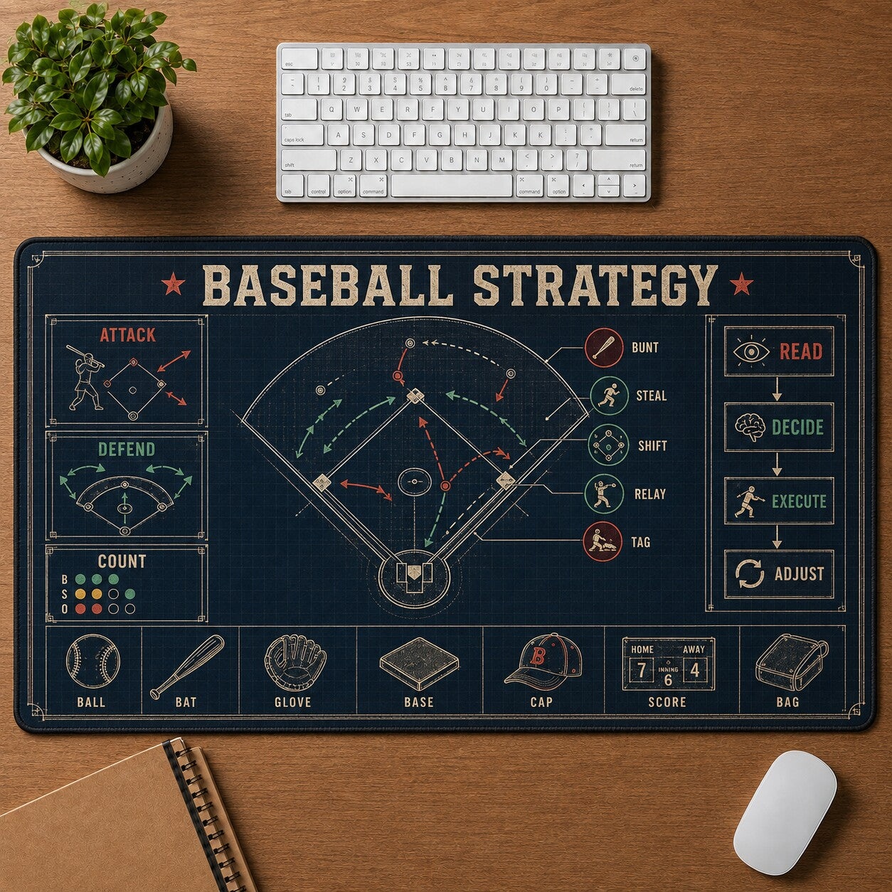 Baseball Strategy Baseball Blueprint Desk Mat | 5To9Vibe