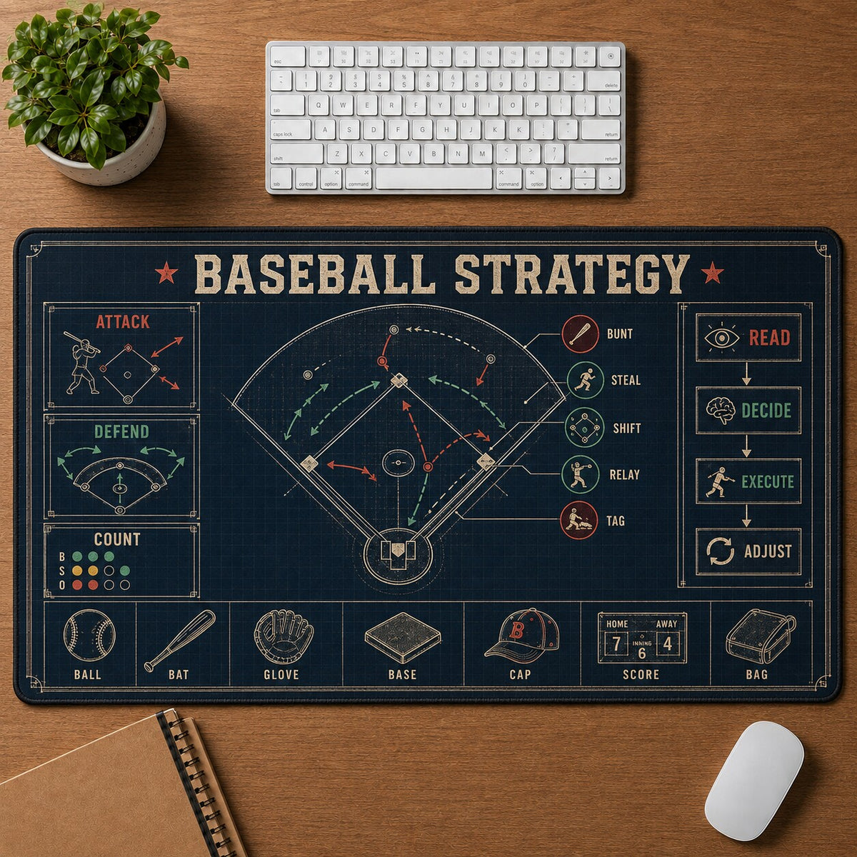 Baseball Strategy Baseball Blueprint Desk Mat | 5To9Vibe