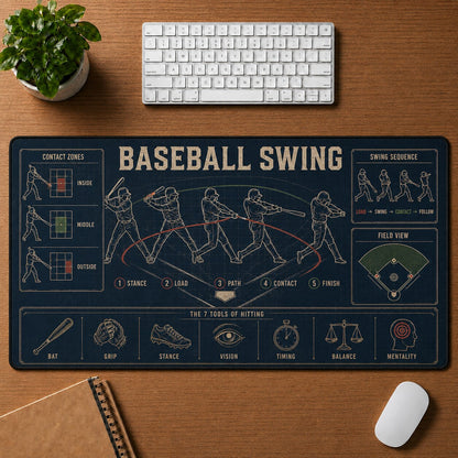 Baseball Swing Baseball Blueprint Desk Mat | 5To9Vibe