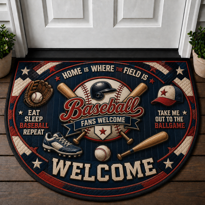 Baseball Welcome Mat - Home Is Where The Field Is Sports Doormat - 5to9vibe