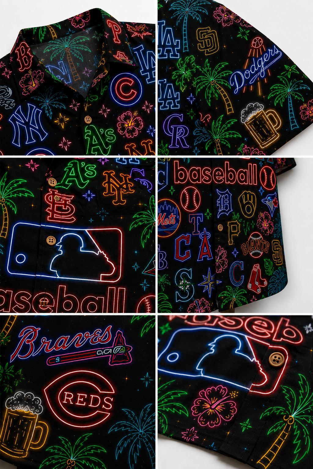 All Baseball Teams Neon Vintage Pattern Vibe Summer Party Button-Up Unisex Hawaiian Shirt For Men and Women