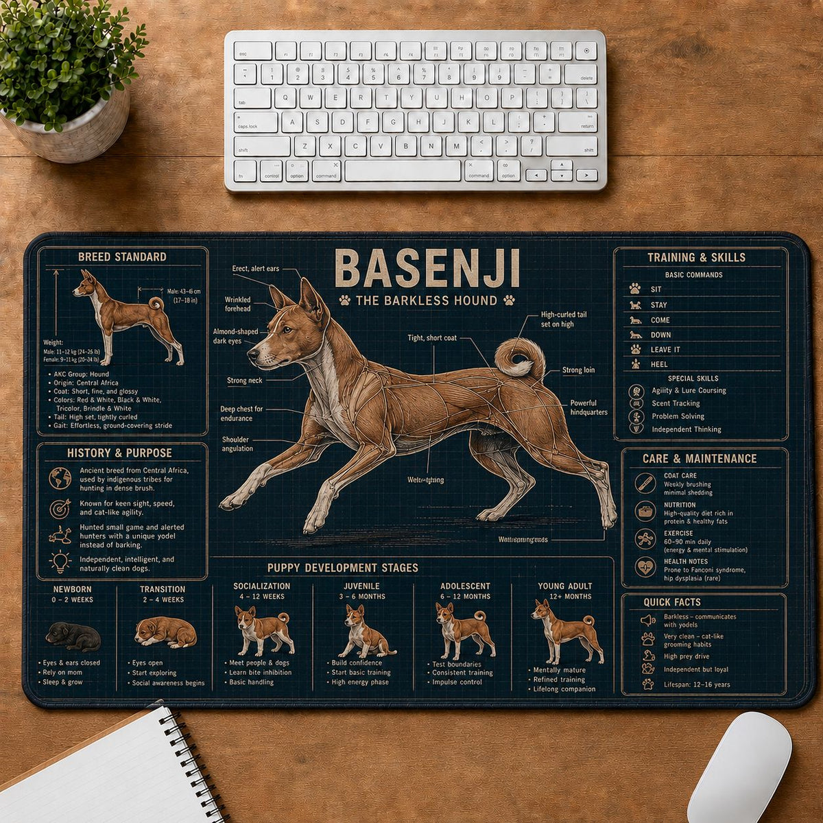 Basenji Dog Breed Visual Guide Desk Mat | 5To9Vibe