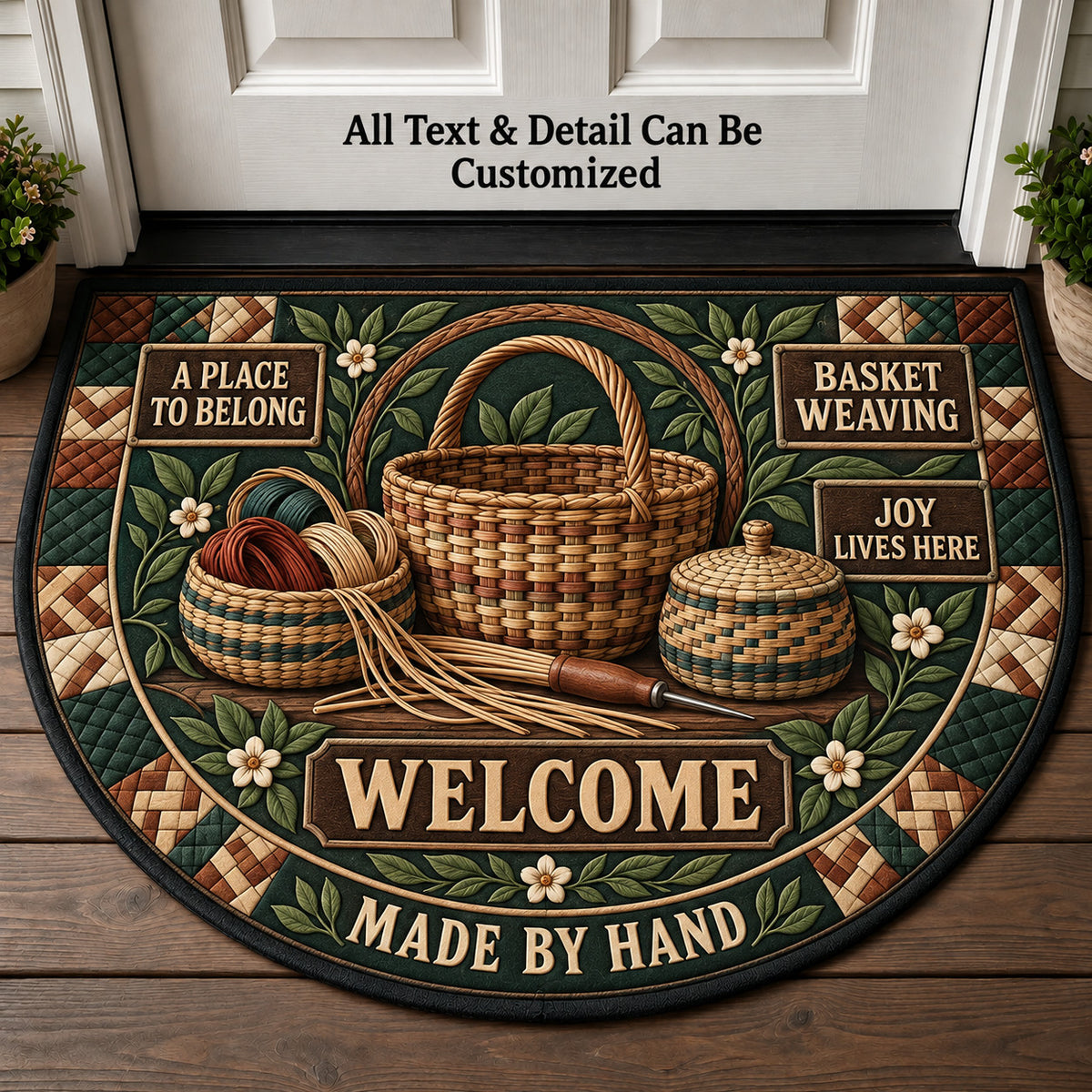 Basket Weaving Personalized Half Round Mat | 5To9Vibe