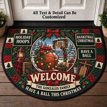 Basketball Christmas Personalized Half Round Mat | 5To9Vibe