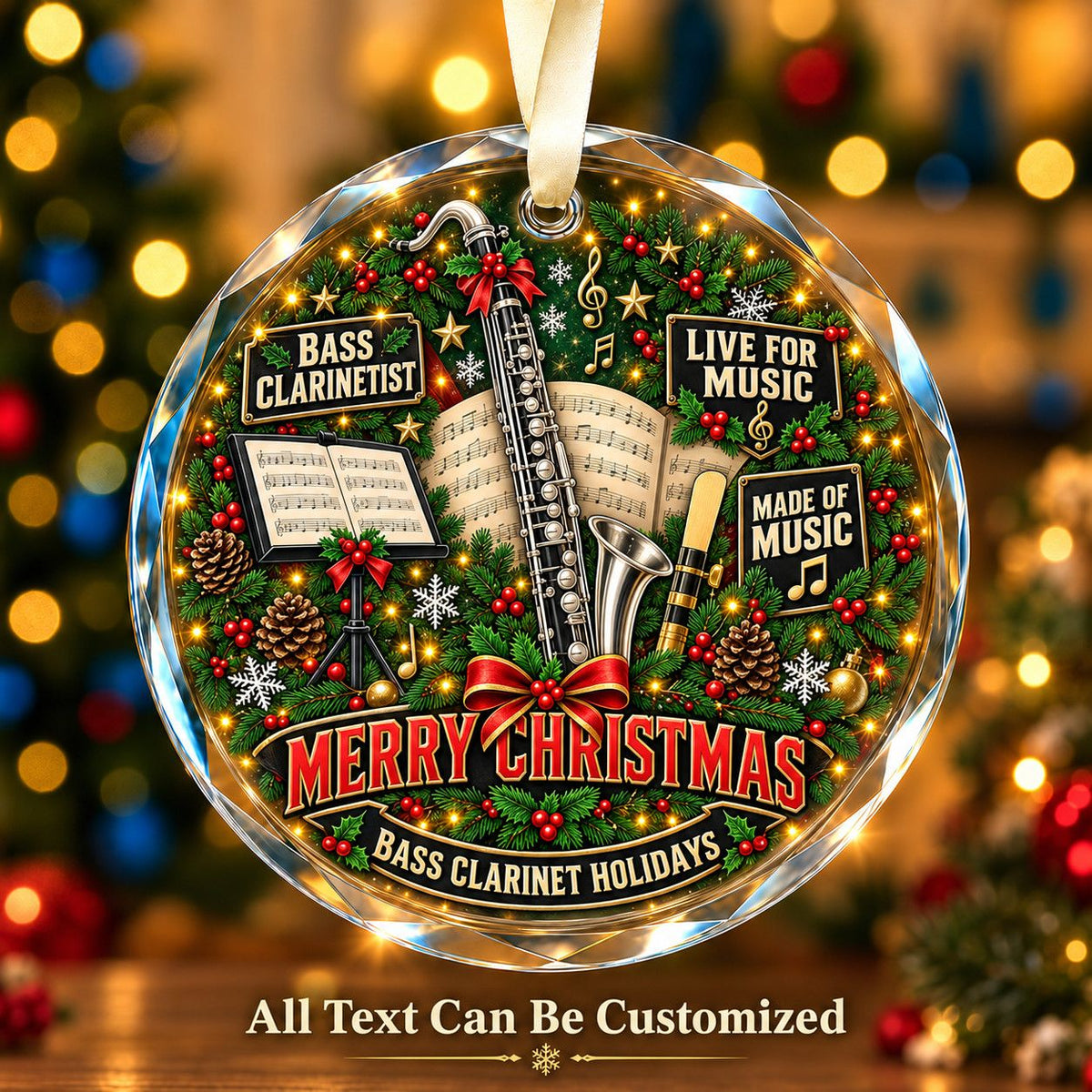 Bass Clarinetist Personalized Glass Ornament | 5To9Vibe