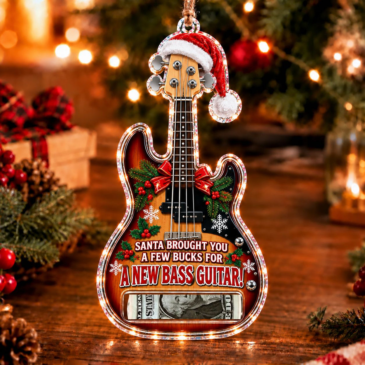 Bass Guitar Christmas money holder ornament